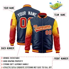 Navy Gold-Red Gradient Raglan Varsity Full-Zip Letterman Bomber Jacket 2