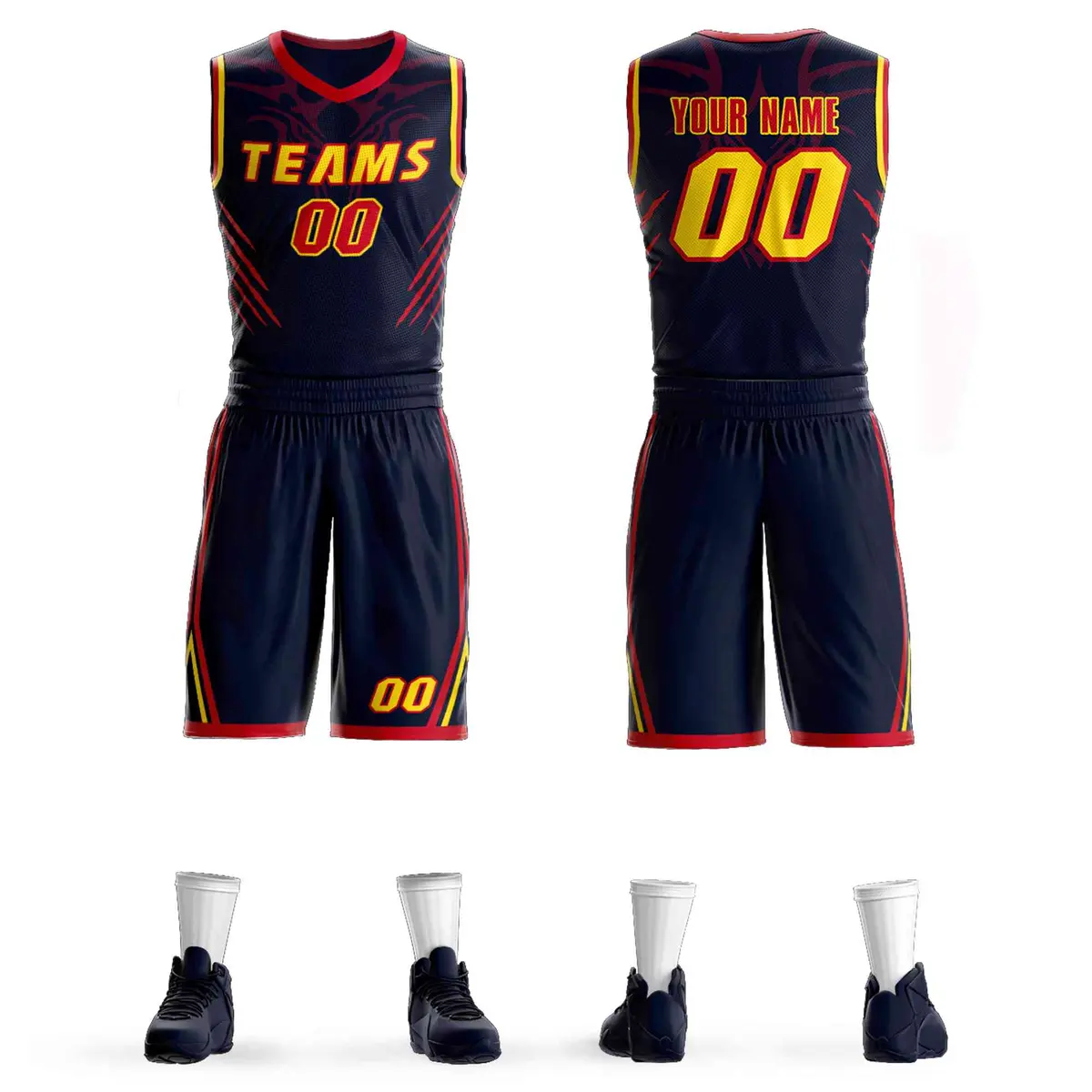 Navy Gold-Red Graffiti Claw Pattern Sets Basketball Jersey