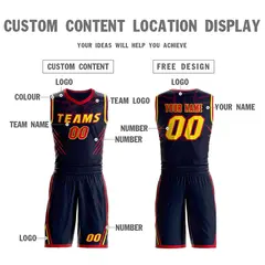 Navy Gold-Red Graffiti Claw Pattern Sets Basketball Jersey 3