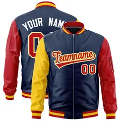 Navy Gold Red Varsity Letterman Bomber Jacket Full-Zip Raglan 1