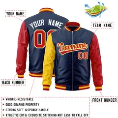 Navy Gold Red Varsity Letterman Bomber Jacket Full-Zip Raglan 2