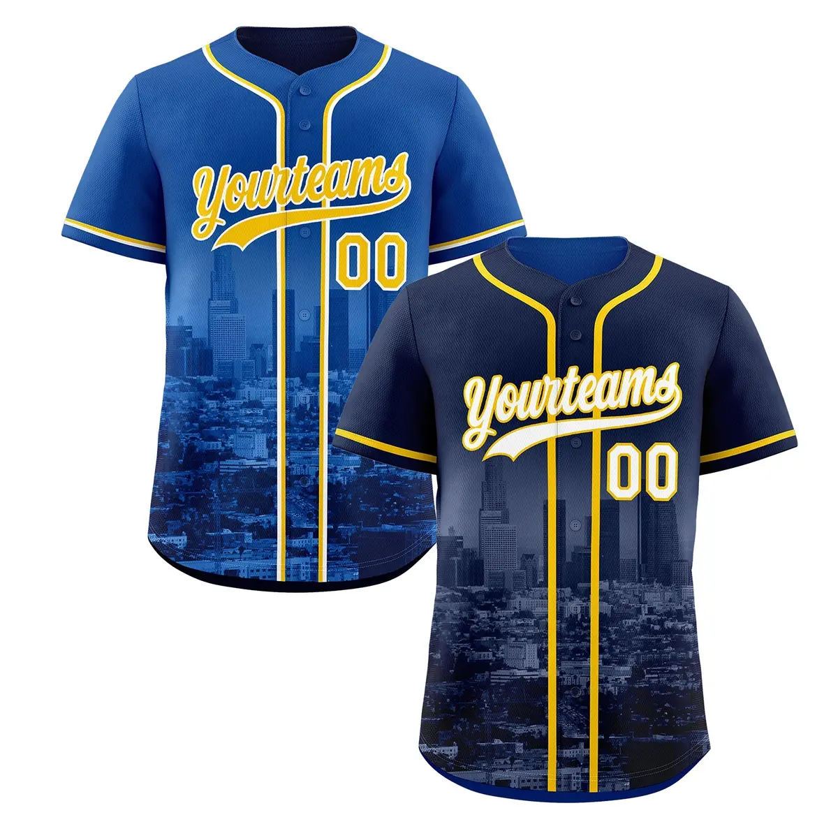 Navy Gold Reversible City Skyline Graffiti Baseball Jersey