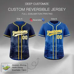 Navy Gold Reversible City Skyline Graffiti Baseball Jersey 2