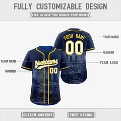 Navy Gold Reversible City Skyline Graffiti Baseball Jersey 3