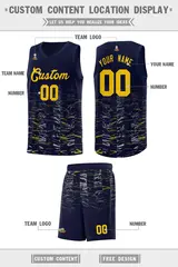 Navy Gold Scratches Pattern Sports Basketball Jersey 2