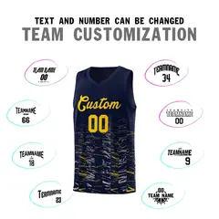 Navy Gold Scratches Pattern Sports Basketball Jersey 3