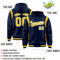 Navy Gold Shoulder Color Block Varsity Letterman Jacket Hoodie 4