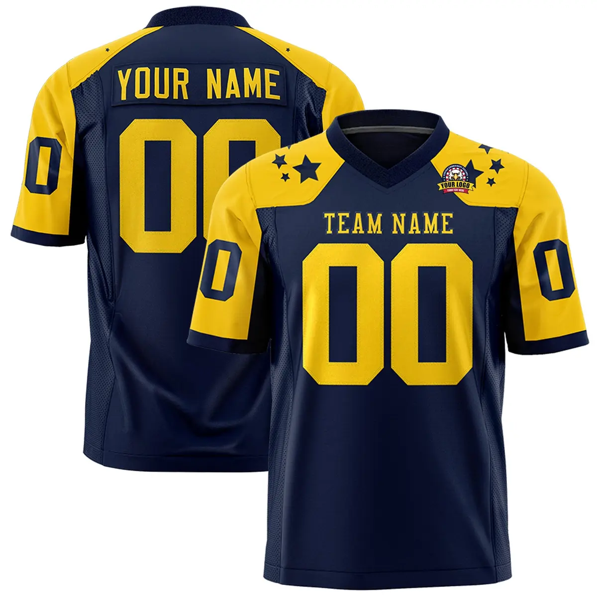 Navy Gold Shoulder Star Pattern Flag Football Jersey