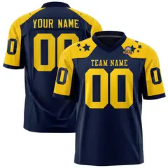 Navy Gold Shoulder Star Pattern Flag Football Jersey