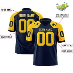 Navy Gold Shoulder Star Pattern Flag Football Jersey 2
