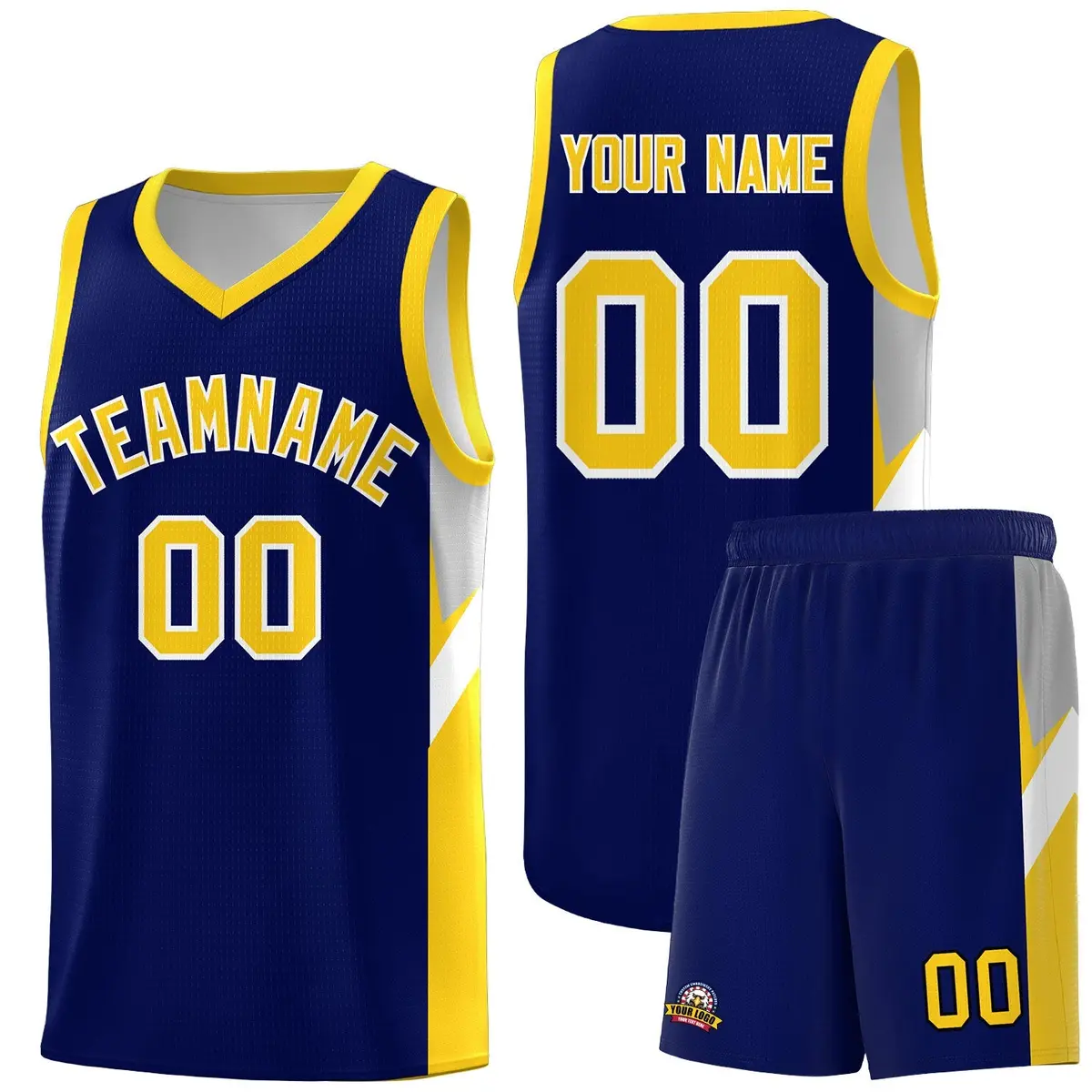 Navy Gold Side Design Sports Uniform Basketball Jersey Sets