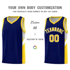 Navy Gold Side Design Sports Uniform Basketball Jersey Sets 3