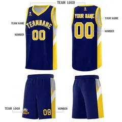Navy Gold Side Design Sports Uniform Basketball Jersey Sets 5