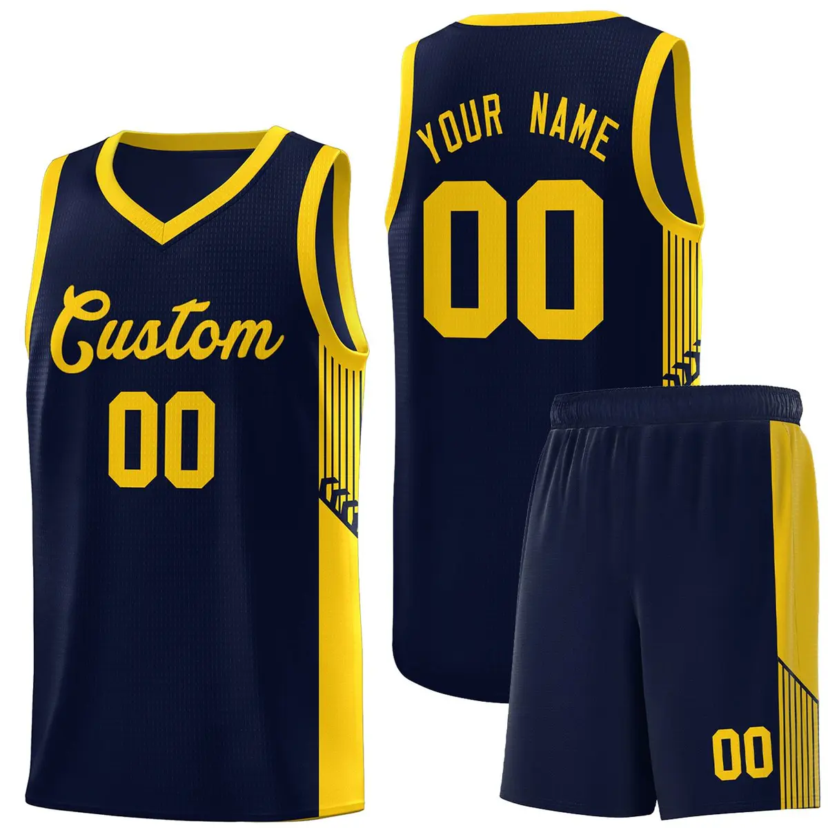 Navy Gold Side Stripe Fashion Basketball Jersey