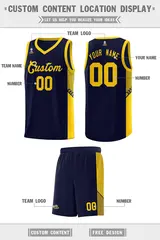 Navy Gold Side Stripe Fashion Basketball Jersey 2