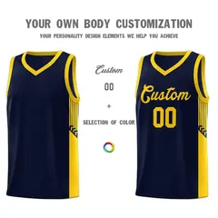 Navy Gold Side Stripe Fashion Basketball Jersey 3