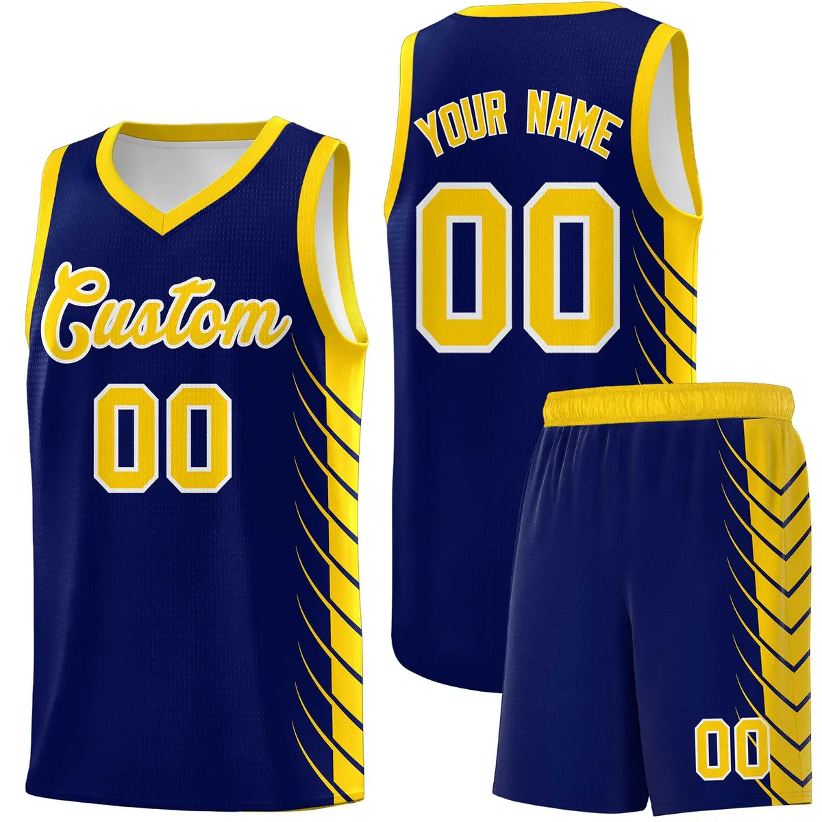 Navy Gold Side Symmetrical Line Pattern Basketball Jersey