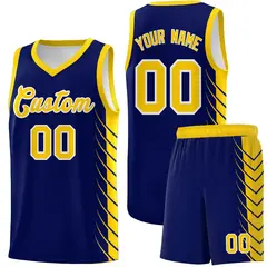 Navy Gold Side Symmetrical Line Pattern Basketball Jersey