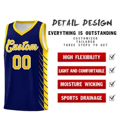Navy Gold Side Symmetrical Line Pattern Basketball Jersey 2