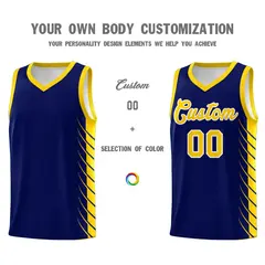 Navy Gold Side Symmetrical Line Pattern Basketball Jersey 3