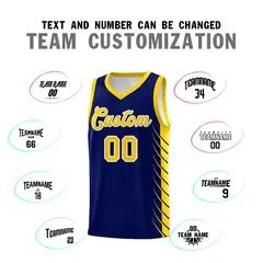 Navy Gold Side Symmetrical Line Pattern Basketball Jersey 4