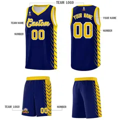 Navy Gold Side Symmetrical Line Pattern Basketball Jersey 5