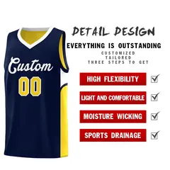 Navy Gold Side U-shaped Pattern Double Side Basketball Jersey 3