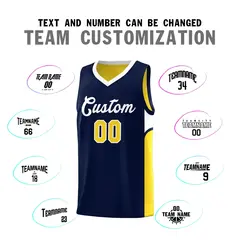 Navy Gold Side U-shaped Pattern Double Side Basketball Jersey 4