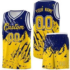 Navy Gold Snow Mountain Beast Pattern Basketball Jersey