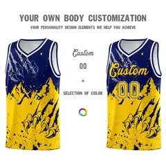 Navy Gold Snow Mountain Beast Pattern Basketball Jersey 3