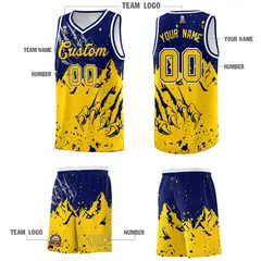 Navy Gold Snow Mountain Beast Pattern Basketball Jersey 5