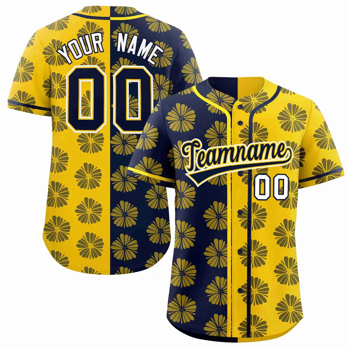 Navy Gold Split Flower Graffiti Authentic Baseball Jersey