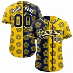 Navy Gold Split Flower Graffiti Authentic Baseball Jersey 1