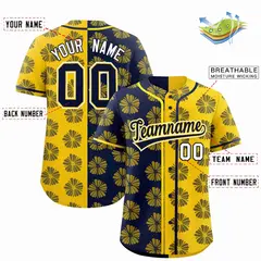 Navy Gold Split Flower Graffiti Authentic Baseball Jersey 2
