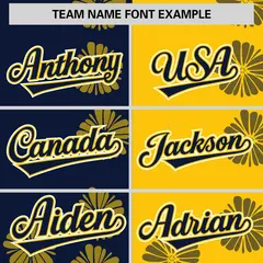 Navy Gold Split Flower Graffiti Authentic Baseball Jersey 3