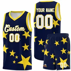 Navy Gold Star Graffiti Basketball Jersey Sets