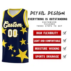Navy Gold Star Graffiti Basketball Jersey Sets 2