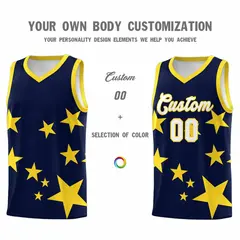 Navy Gold Star Graffiti Basketball Jersey Sets 3
