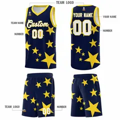 Navy Gold Star Graffiti Basketball Jersey Sets 5