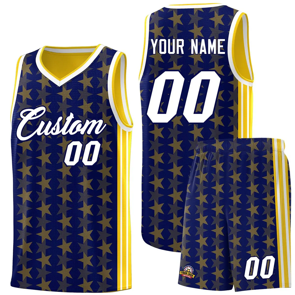 Navy Gold Star Graffiti Sports Uniform Basketball Jersey