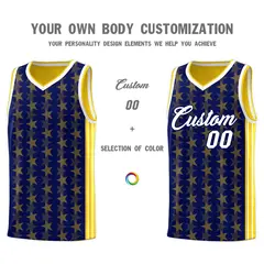 Navy Gold Star Graffiti Sports Uniform Basketball Jersey 3