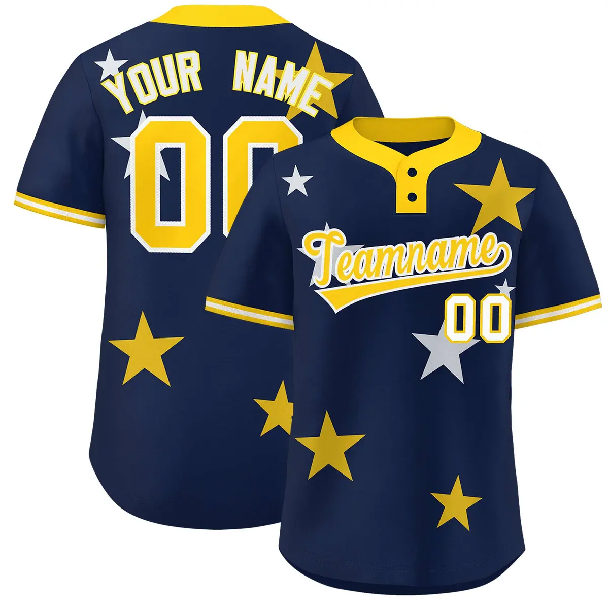 Navy Gold Star Graffiti Two-Button Baseball Jersey