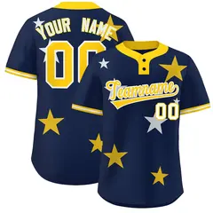 Navy Gold Star Graffiti Two-Button Baseball Jersey 1