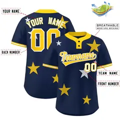 Navy Gold Star Graffiti Two-Button Baseball Jersey 2