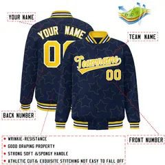 Navy Gold Star Pattern Varsity Full-Snap Letterman Baseball Jacket 2