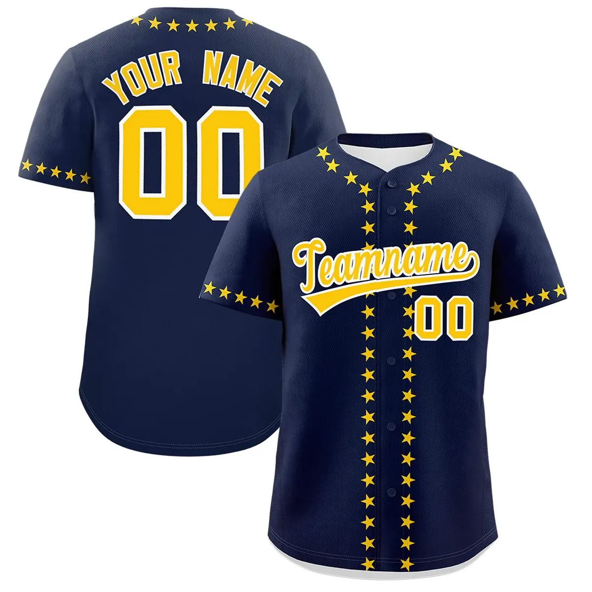 Navy Gold Star Ribbing Authentic Baseball Jersey