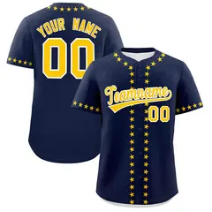 Navy Gold Star Ribbing Authentic Baseball Jersey 1