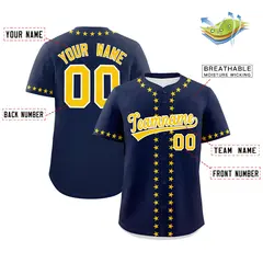 Navy Gold Star Ribbing Authentic Baseball Jersey 2