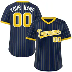 Navy Gold Stripe Authentic Pullover Baseball Jersey 1