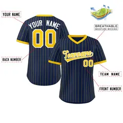 Navy Gold Stripe Authentic Pullover Baseball Jersey 2
